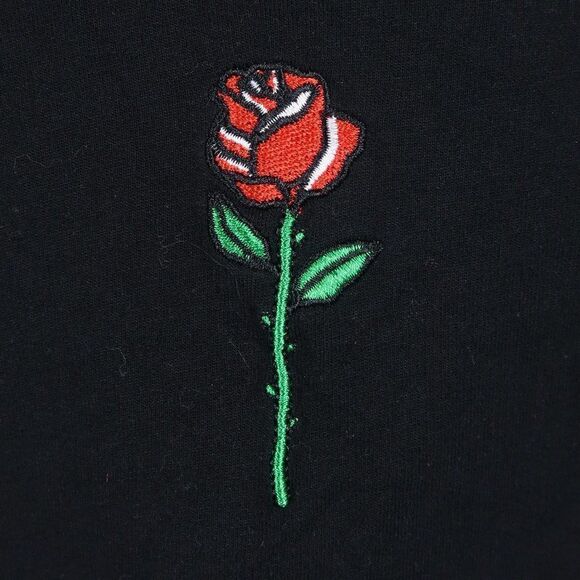 DIVIDED H&M BLACK CREW NECK LONG SLEEVE T SHIRT WITH EMBROIDERED ROSE SIZE XS - Picture 6 of 7